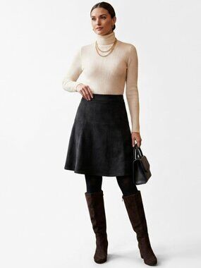 NWT Ann Taylor | Faux Suede Classic A-Line Skirt in Black | Size 14